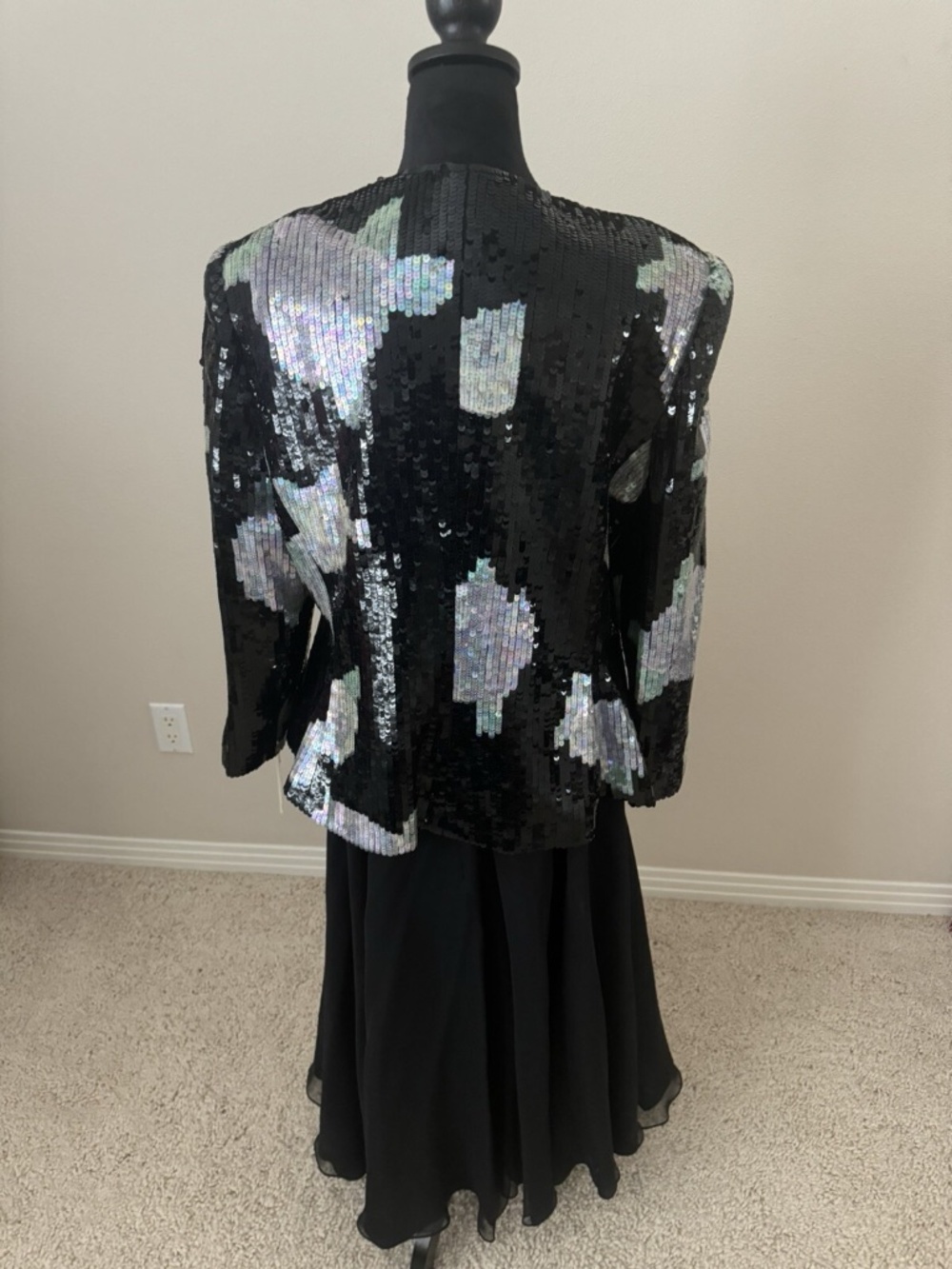 Vintage Nolan Miller Three Piece Suit Floral Black Silver Sequins Size 16 NWT
